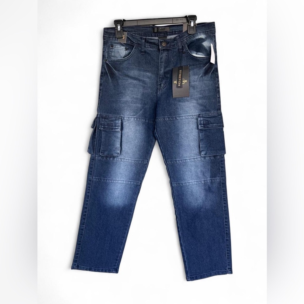 GS-115 Premium Women’s Denim Capri Cargo Stretch Jean Sz 16 NWT Leather Patch